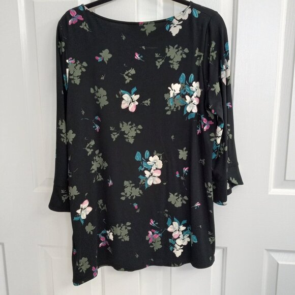 J.Jill Blouse Tunic Womens Size L Black Floral Long Flowy Knit Top Stretch - Picture 2 of 11